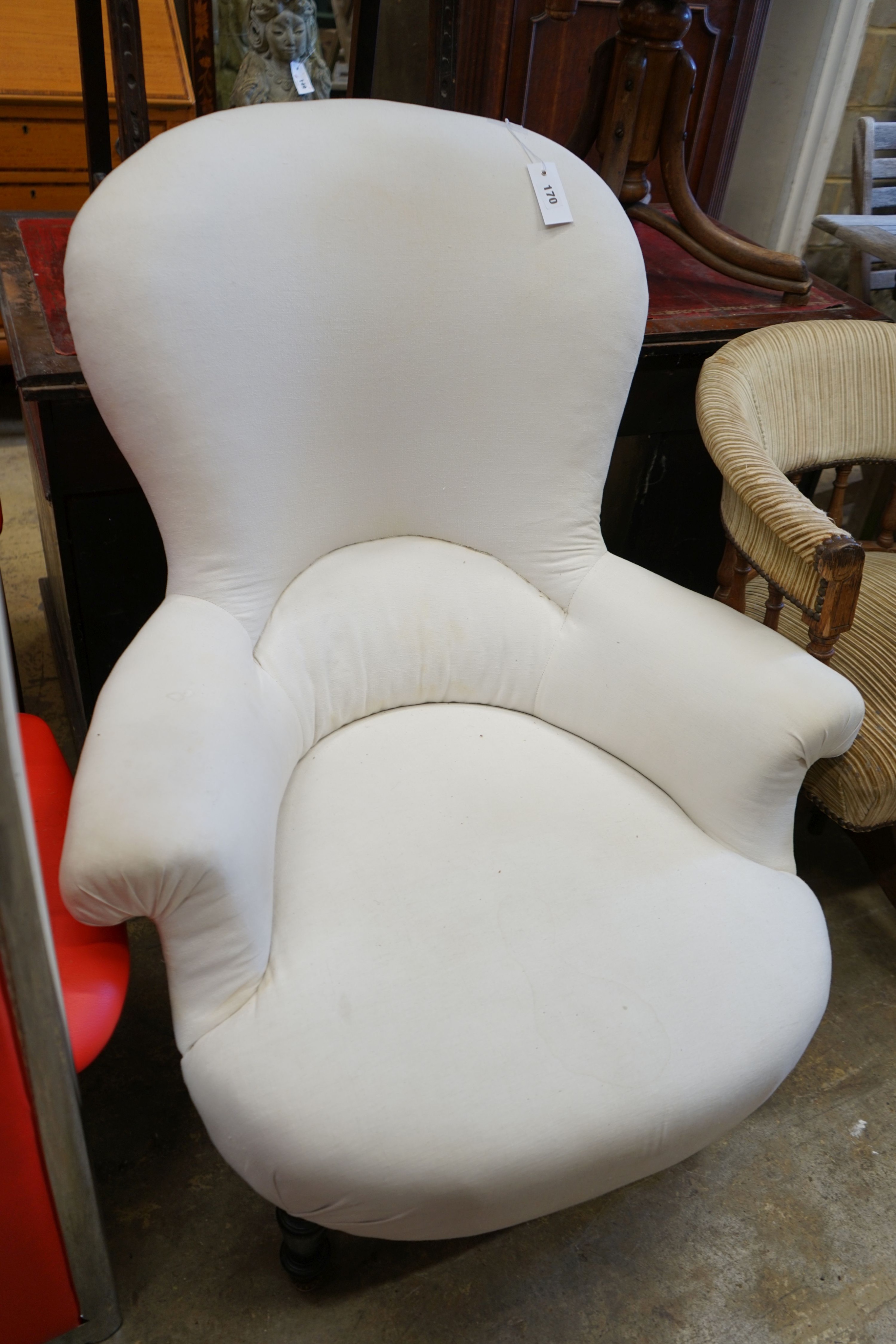 A spoon back nursing chair, part upholstered